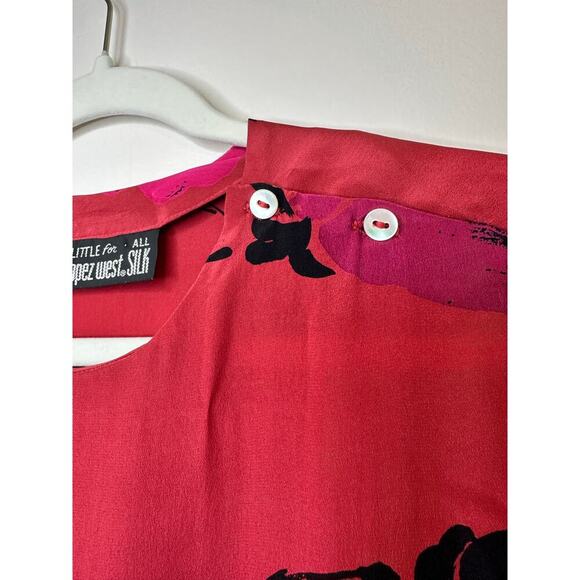 Vintage Carole Little St Tropez 100% Silk 80s Long Sleeve Red Floral Dress Large - Picture 6 of 8